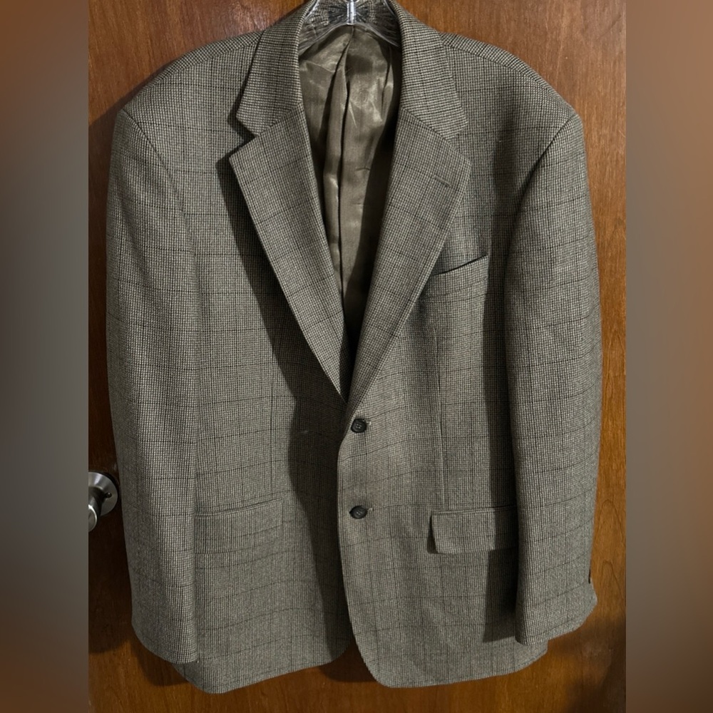 Oscar Dela Renta Lambswool Cashmere Plaid Print Sportscoat Blazer 43R